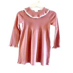 PRIMARK Knit Ruffled Long Sleeve Sweater Dress in pink & white trim. Sz 5/6 Kids